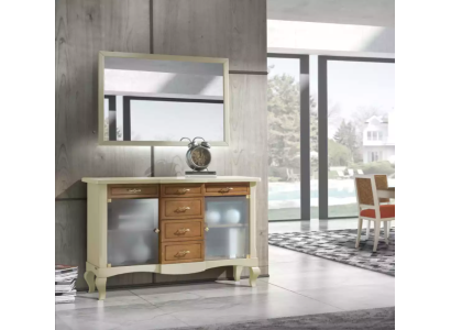 Anrichte mit Spiegel Esszimmer Garnitur Kommoden Holz luxus Möbel Neu