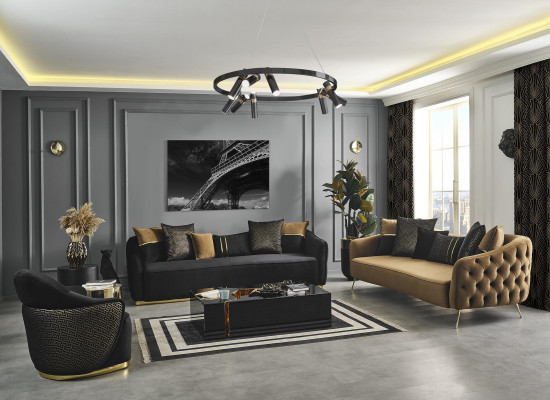 Moderner Design Chesterfield Viersitzer Sofa 4 Sitzer Sofas Stoff Polyester Blau Neu