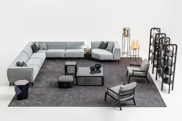 Ecksofa Couch Polster Möbel U Form Wohnlandschaft mit Sessel Graue Couchen