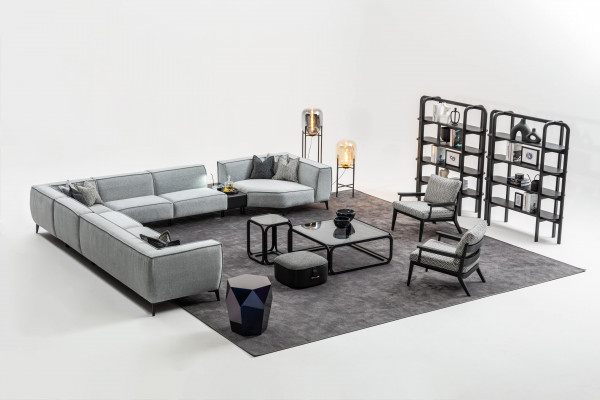 Ecksofa Couch Polster Möbel U Form Wohnlandschaft mit Sessel Graue Couchen