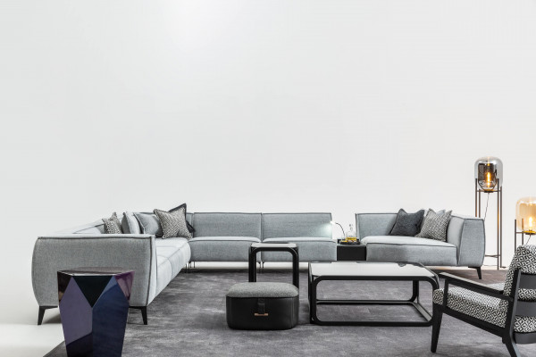 Ecksofa Couch Polster Möbel U Form Wohnlandschaft mit Sessel Graue Couchen