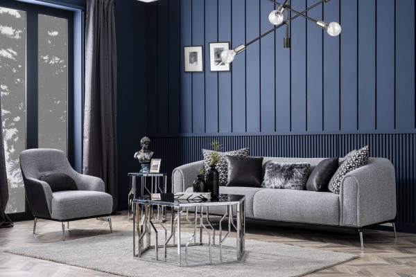 Dreisitzer Sofa 3 Sitzer Sofas Sitz Stoff Grau Wohnzimmer Modern Luxus