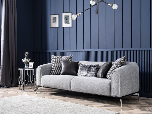 Dreisitzer Sofa 3 Sitzer Sofas Sitz Stoff Grau Wohnzimmer Modern Luxus