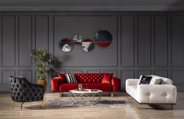 Dreisitzer Chesterfield Sofa 3 Sitz Sofas Weiß Stoff Wohnzimmer Luxus