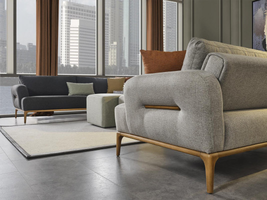 Modern Dreisitzer Sofa 3 Sitzer Sofas Design Grau Modern Stoff Polyester Neu