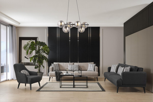 Viersitzer Sofa 4 Sitzer Sofas Stoff Grau Modern Sitzer Wohnzimmer Neu