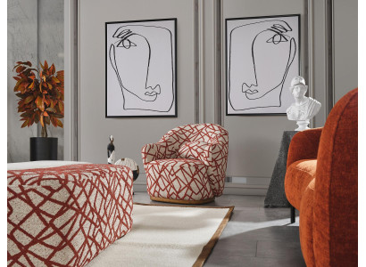 Sessel Ohrensessel Modern Stoff Wohnzimmer Polyester Orange Design