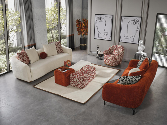 Sessel Ohrensessel Modern Stoff Wohnzimmer Polyester Orange Design