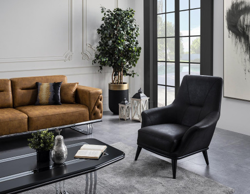 Luxus Sessel Ohrensessel Cocktailsessel Kunstleder Polyester Schwarz