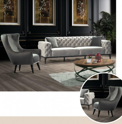 Sessel Ohrensessel Stoff Wohnzimmer Polyester Design Grau Modern Sitz