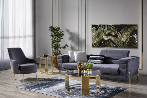 Sessel Ohrensessel Cocktailsessel Stoff Wohnzimmer Polyester Grau Sitz