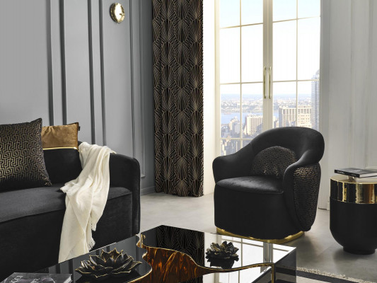 Sessel Ohrensessel Modern Stoff Wohnzimmer Polyester Blau Design Sitz