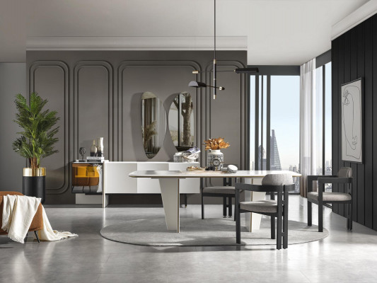 Essgruppe Garnitur Esszimmer Esstisch Luxus Stühle Essecke 9tlg Weiß