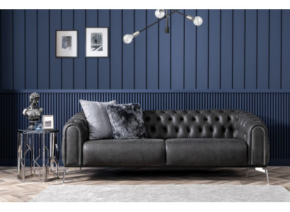 Schwarzes gerades Viersitzer-Sofa im Chesterfield-Stil für das Wohnzimmer