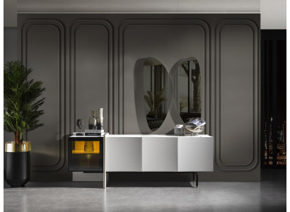 Gruppe Sideboard Spiegel Kommode Holz Modern Esszimmer Weiß Design Neu