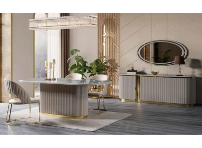 Ovales Sideboard xxl 220cm Kommode Schrank Kommoden Gold verziert Neu