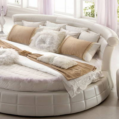 Klassische Rund Betten - Rundes Luxus Designer Bett Polster Elegant Leder Velvet