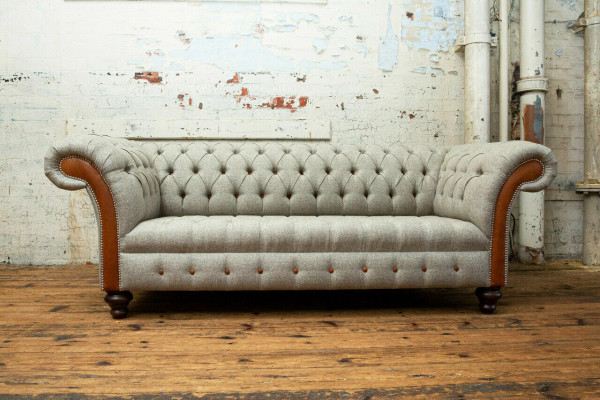 Grauer Chesterfield Dreisitzer Couch Polster Design Sofa Moderner 3er