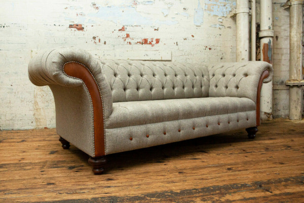Grauer Chesterfield Dreisitzer Couch Polster Design Sofa Moderner 3er