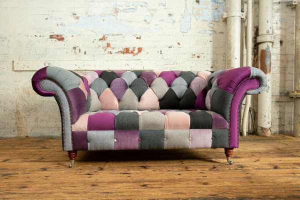 Chesterfield 2 Sitzer Sofa Textil Couch Polster Design Bunt Sofas