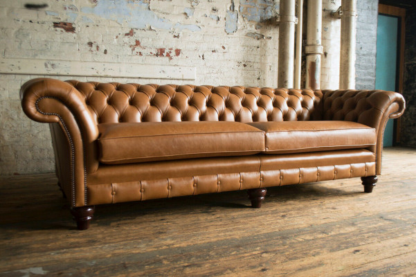 Braunes Chesterfield Sofa Luxus 4-Sitzer Couch Polster Stoff Sitzer