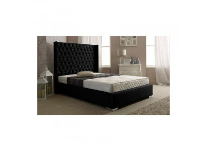 Schwarzes Chesterfield Designer Bett Schlafzimmer Textil Leder Betten