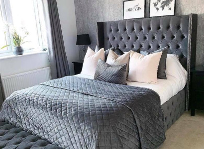 Großes Stoff Bett Chesterfield Design Gepolsterte Textil Designer Doppelbetten