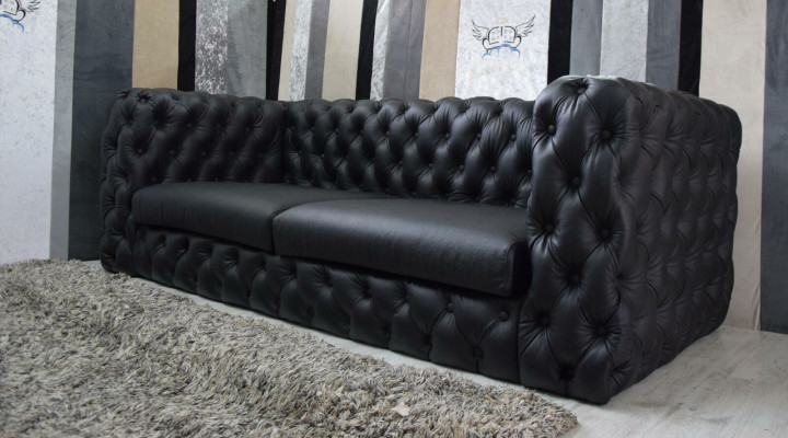 Schwarzer Chesterfield 3 Sitzer Couch Sofa Designer Luxus Garnitur 