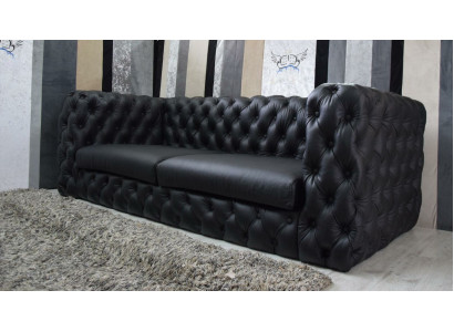 Schwarzer Chesterfield 3 Sitzer Couch Sofa Designer Luxus Garnitur 