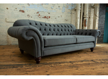 Big Sofa 4 Sitzer Couch Chesterfield Polster Sitz Garnitur Stoff Textil Neu Grau