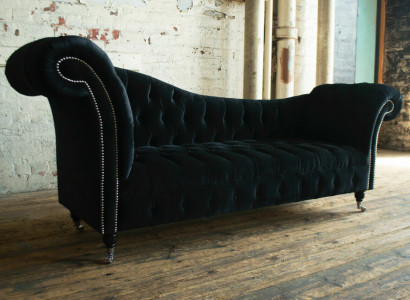 Chesterfield Dreisitzer Couch Polster Design Sofa 3er Sitz Sofas Zimmer Schwarz