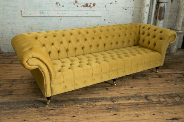Sofa Sofa Polster Chesterfield Textil Sofas Design Luxus Stoffsofas 4Sitzer Gelb