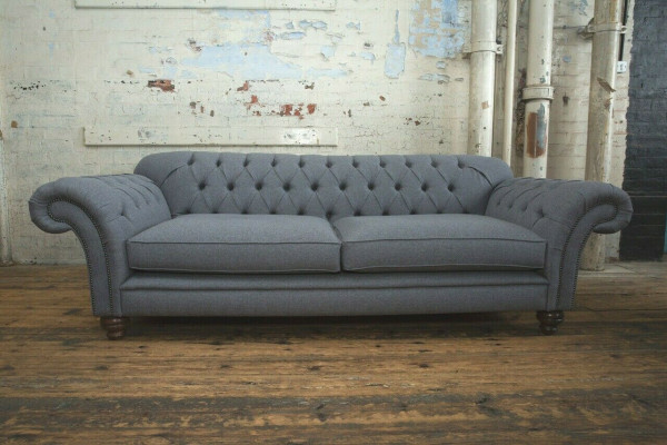 Modernes Sofa Chesterfield Couch 4 Sitzer Couchen Samt Leder Design Grau