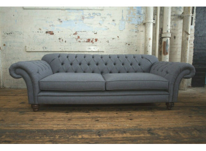 Modernes Sofa Chesterfield Couch 4 Sitzer Couchen Samt Leder Design Grau