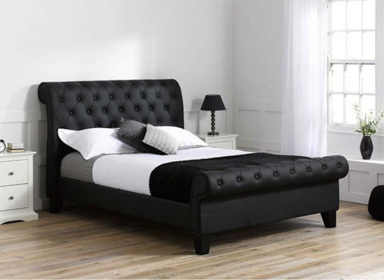 Schwarzes Chesterfield Hotel Doppelbett Schlafzimmer Polster Luxus Möbel