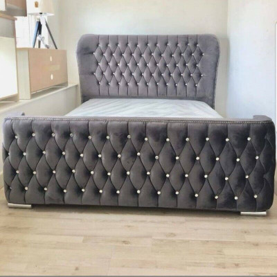 Chesterfield Design Bett Textil Leder Samt Polster Hotel Betten Schlafzimmer