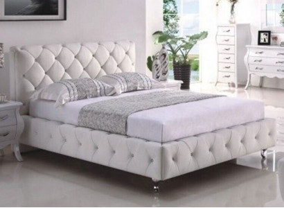 Weißes Polster Chesterfield Doppelbett Textil Schlafzimmer Möbel