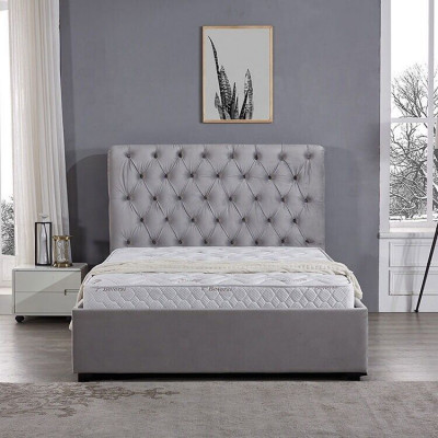 Royales Graues Schlafzimmer Bett Polster Betten Chesterfield Design Textil 