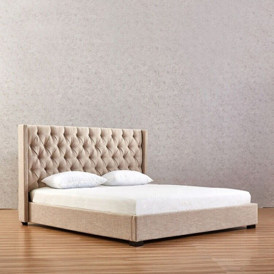 Beige Schlafzimmer Betten Polster Bett Chesterfield Textil Stoff Neu