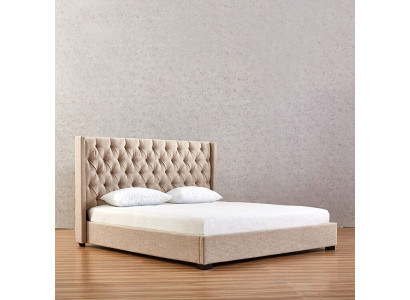 Beige Schlafzimmer Betten Polster Bett Chesterfield Textil Stoff Neu