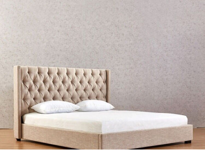 Beige Schlafzimmer Betten Polster Bett Chesterfield Textil Stoff Neu