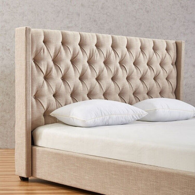 Beige Schlafzimmer Betten Polster Bett Chesterfield Textil Stoff Neu