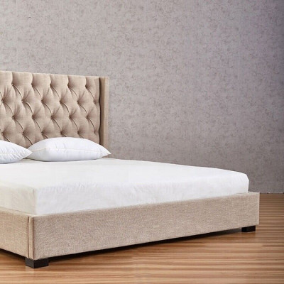 Beige Schlafzimmer Betten Polster Bett Chesterfield Textil Stoff Neu