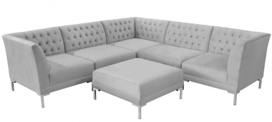 Ecksofa Hocker Grau xxl Big Textil Stoff Chesterfield Sofas Garnitur Möbel