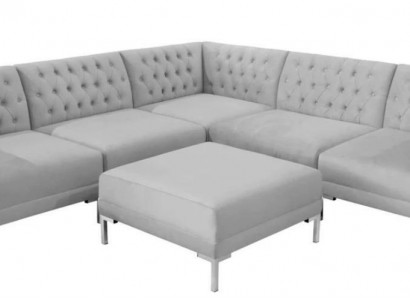 Ecksofa Hocker Grau xxl Big Textil Stoff Chesterfield Sofas Garnitur Möbel