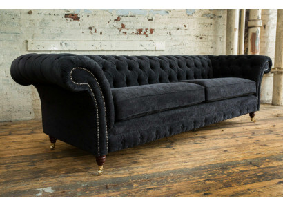Hochwertige Chesterfield Couch Polster Viersitzer Textil Sofa Webstoff XXL Stoff