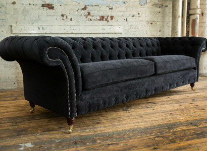 Hochwertige Chesterfield Couch Polster Viersitzer Textil Sofa Webstoff XXL Stoff