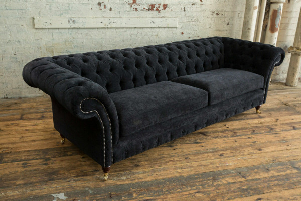 Hochwertige Chesterfield Couch Polster Viersitzer Textil Sofa Webstoff XXL Stoff