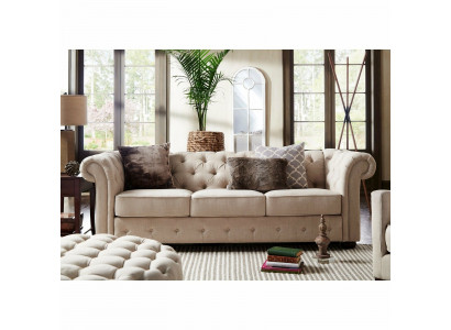 Landhaus Stil Möbel - Chesterfield Sofa Sitz Garnitur 3+2 Set Stoff