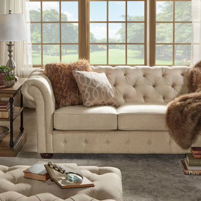 Landhaus Stil Möbel - Chesterfield Sofa Sitz Garnitur 3+2 Set Stoff